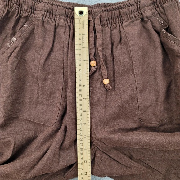 Classic Elements Pants Womens Medium 10/12 Brown Linen Capri Elastic Waist Relax - Picture 11 of 13